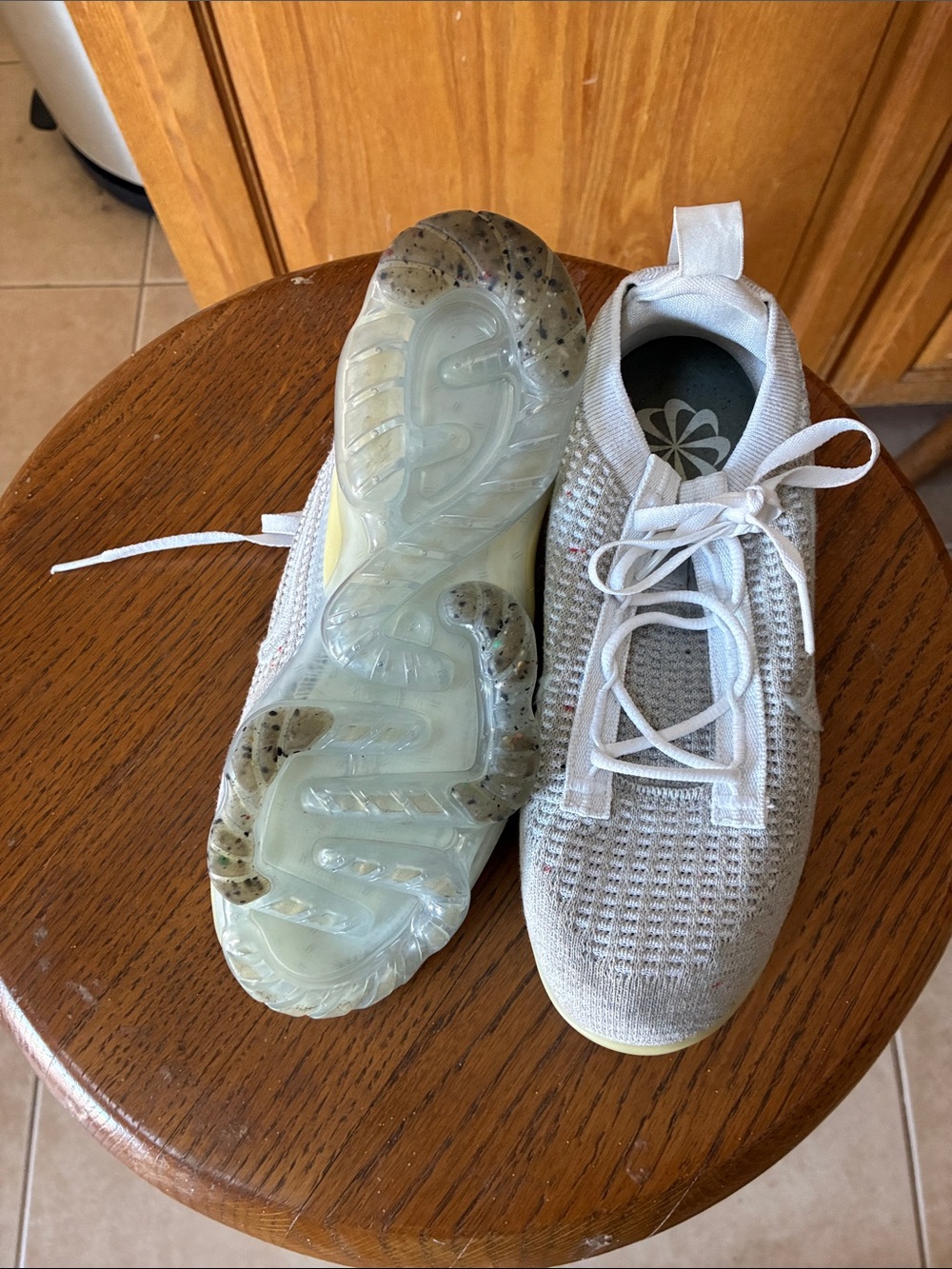 Light Gray Knit NIKE Athletic Sneakers with Translucent Speckled Sole